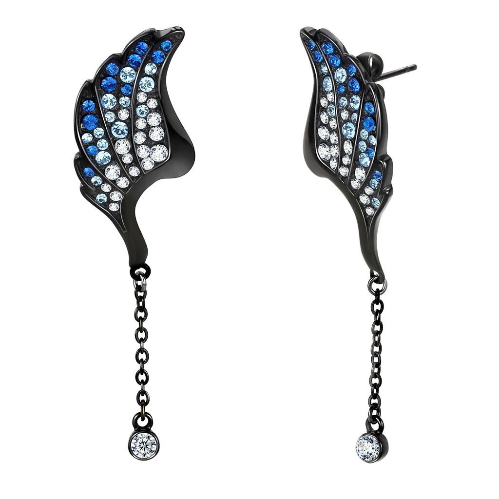 JCE3469 IP Black(Ion Plating) Stainless Steel Earrings with Top Grade Crystal  in Multi Color