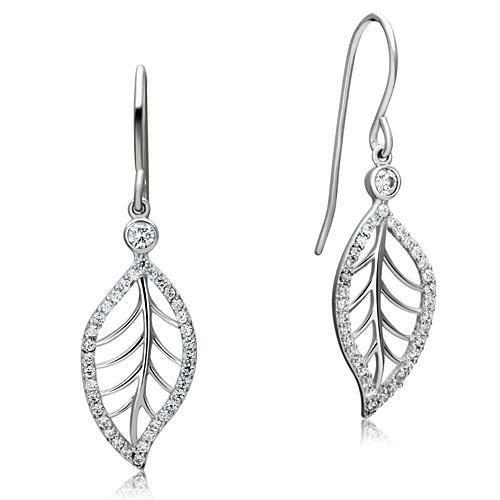 JCE068 Rhodium 925 Sterling Silver Earrings with AAA Grade CZ  in Clear