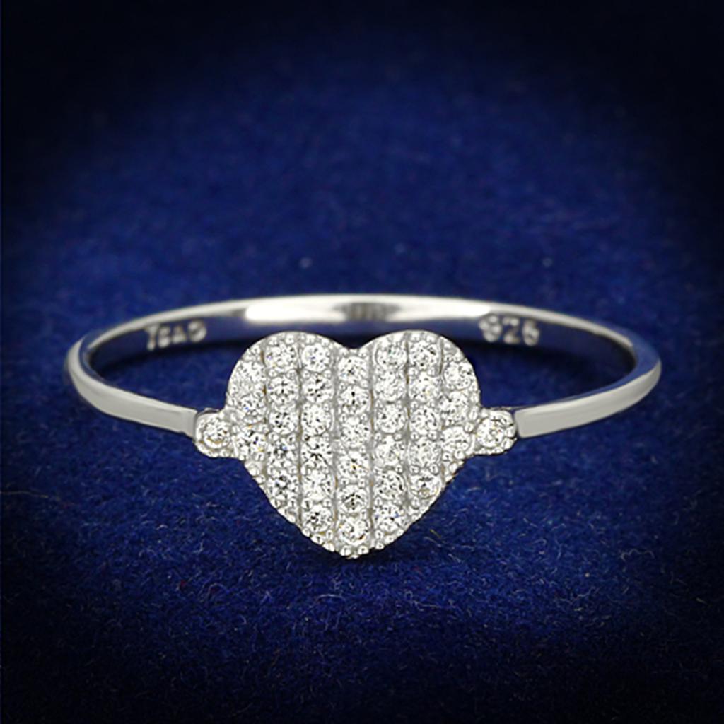 JCE133 Rhodium 925 Sterling Silver Ring with AAA Grade CZ  in Clear