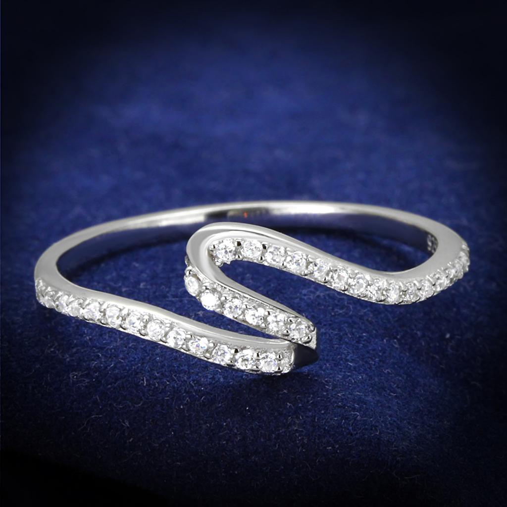JCE368 Rhodium 925 Sterling Silver Ring with AAA Grade CZ  in Clear